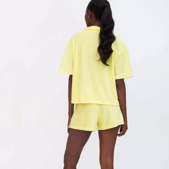 Pitusa Terry Cloth Button-Down Short Sleeve Top In Yellow Women's Sz Standard OS - Picture 2 of 6